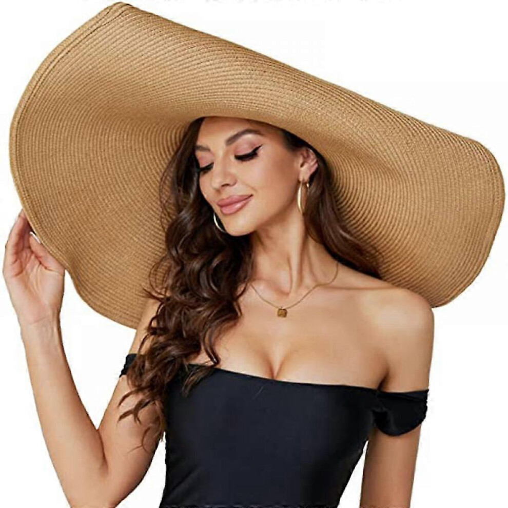 Kikidex (As Show, One Size) Beach Straw Hats For Women Floppy, Ladies Extra Large Wide Brim Packable Beach Sun Protection Travel Summer Hats,Khaki