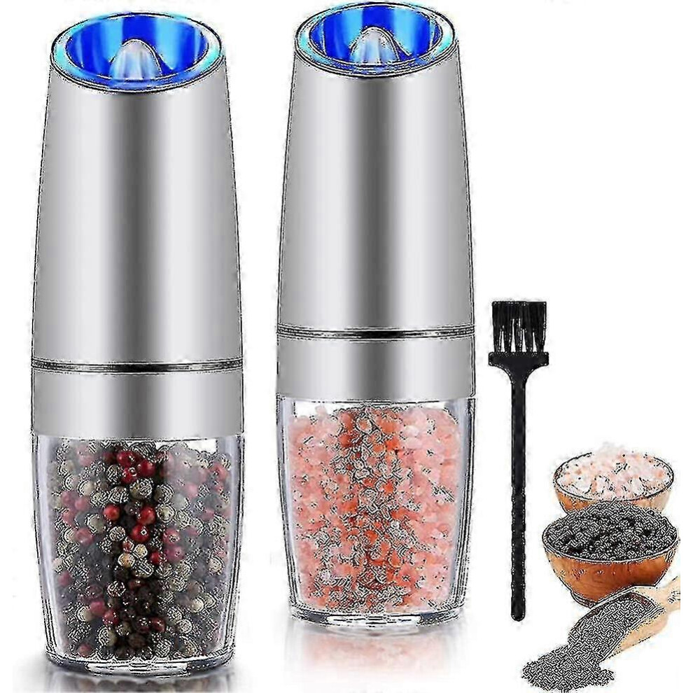 Sunrain Electric Gravity Salt and Pepper Grinder Set, Automatic Salt and Pepper Mill, Battery Operated with Adjustable Coarseness, Premium Stainless