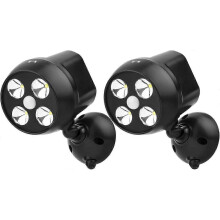[2 Pack Battery Powered Security Lights, PIR Motion Sensor Floodlight, Weatherproof Outdoor Wall Light for Garden Pathways