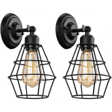 Industrial Wall Sconce, Set of 2, Vintage Metal Cage Style, Farmhouse Style Wall Light Fixture for Bedroom, Headboard, Garage, Porch