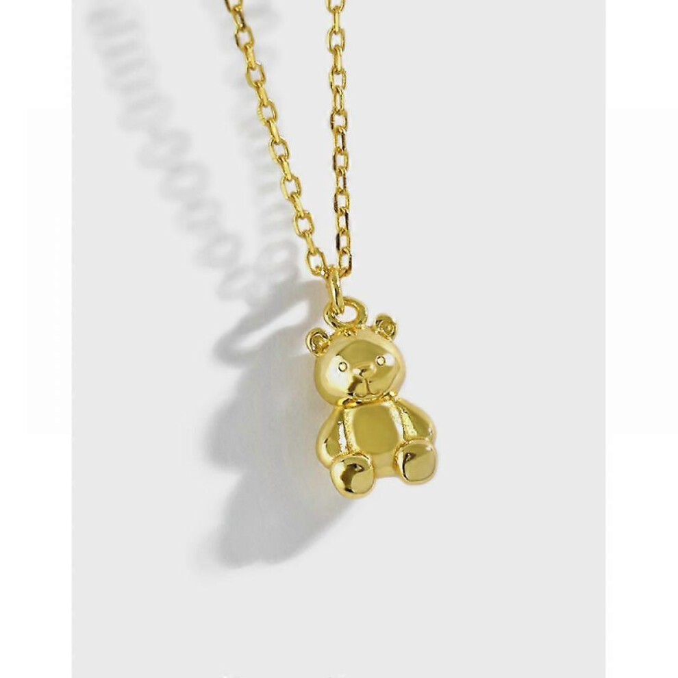 Kikidex (As Show, One Size) Cute Cartoon Mini Bear Doll Necklace Female Niche Clavicle Chain Gold