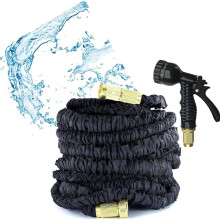 (Black, 75FT) Garden Hose Expandable Garden Hosepipe Strongest Double Latex Inner Tube with 7 Function Spray Gun Universal Connector 75FT/100FT/150FT/200F