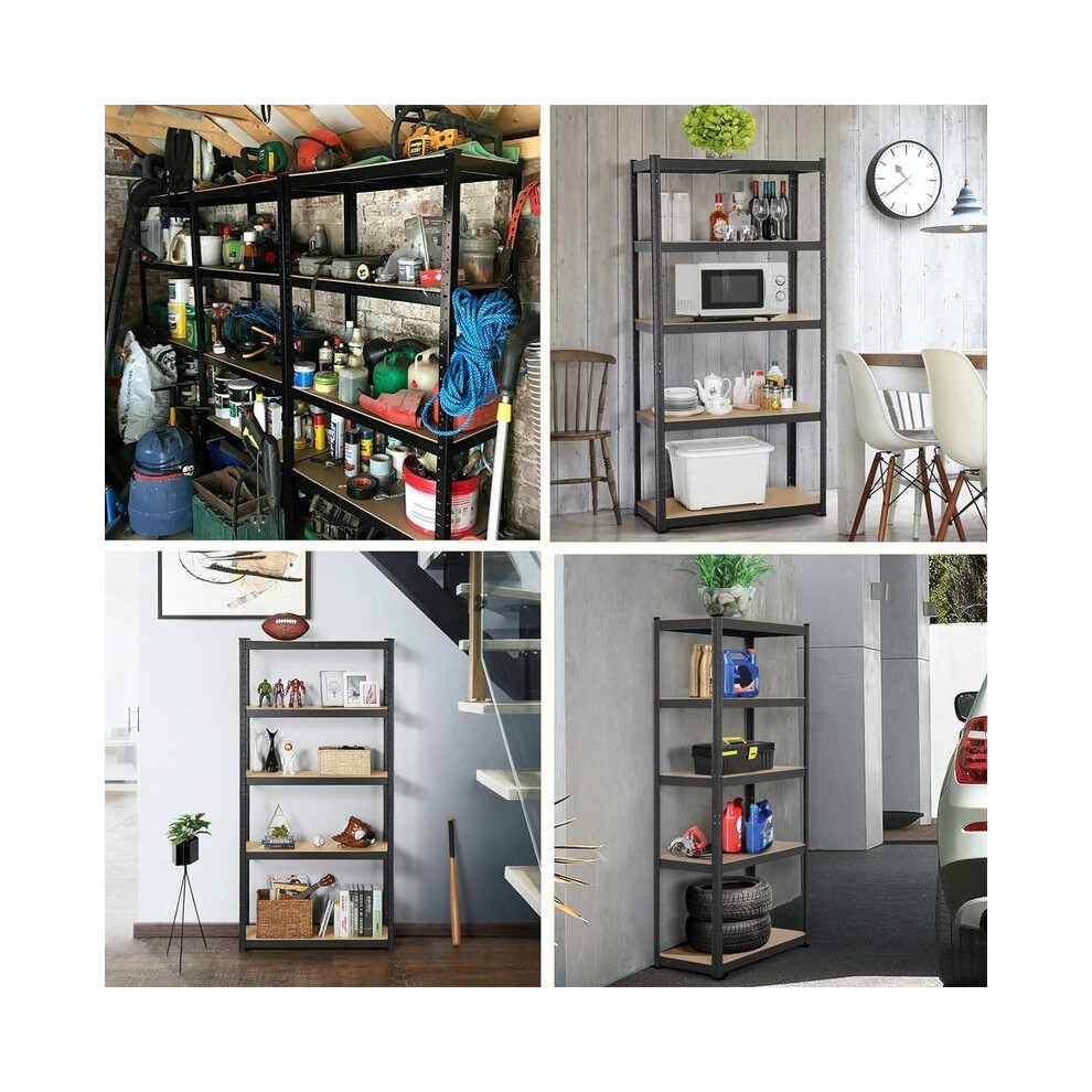 (Default) 5 Tier Shelf, Steel & Mdf Boltless Shelves, 875Kg Total Capacity/175Kg Per Shelf Garage Shed Storage Shelving Units Black 150Cm X 70Cm X 5011832403490