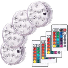 Set of 4 colorful and waterproof decorative LED lights, submersible, multi-color, with remote controls, ideal for aquarium and bath.