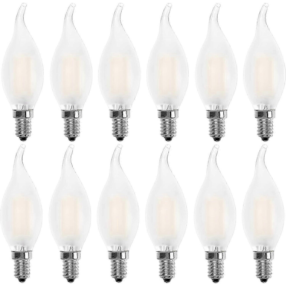 E14 Led Flame Bulb, Candle Shape, Warm 2700K, 4W Incandescent Equivalent (40W), 400Lm, Pack Of 12 White