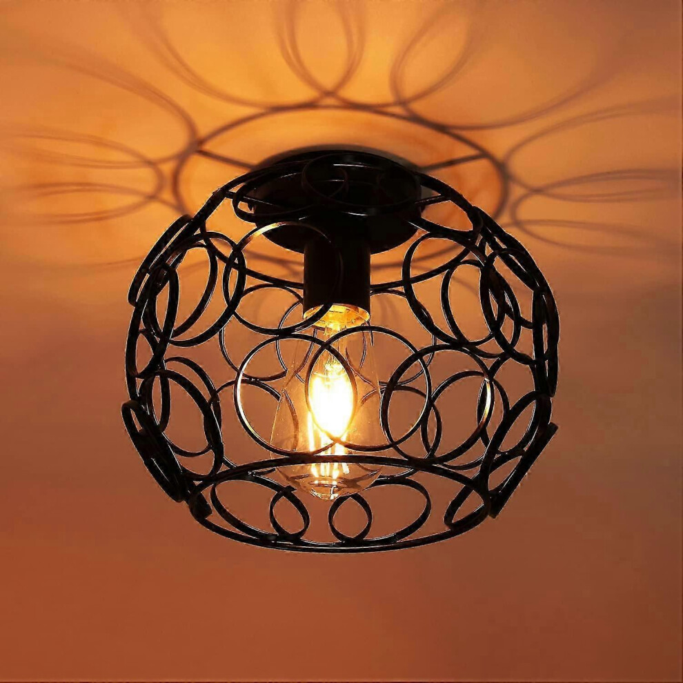 Vintage Industrial Metal Ceiling With 25Cm Cage, Pendant Geometric Shade, E27 Design ( Circle) Light/Black