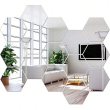 (Silver, 18cm wide 12pcs) Hexagon Acrylic Mirror Wall Sticker, 12pcs/set Self Adhesive Mirror Wall Decor, Autumn Home Decor, Room Decor Home Accessories, Gifts for