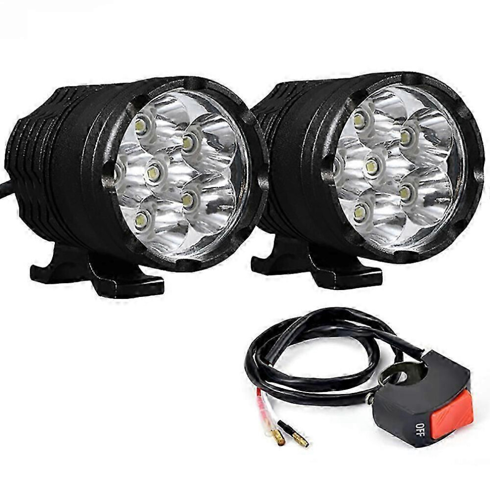 (2pcs - with switch) Waterproof 6 LED Motorcycle Auxiliary Headlight, LED Spotlights, Lamp, Auxiliary Headlight, Motorcycle Accessories