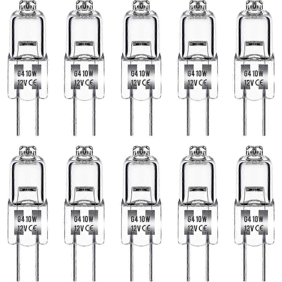 G4 halogen bulb, 12 V, 10 W, warm white 3000 K, 150 lm, dimmable, clear capsule, pack of 10