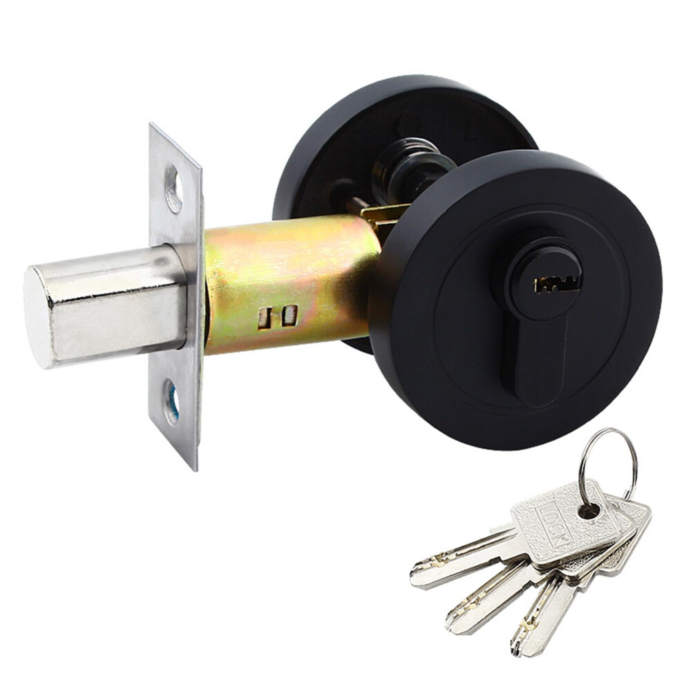 Single Cylinder Deadbolts Round Door Lock, Stainless Steel, 35-50Mm Backset, Black Finish, For Front/Bedroom/Bathroom 9393856865574