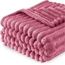 (Blush Pink, King 200×240cm) Super Soft Faux Fur Ribbed Fleece Throw Blanket – Winter Warm Double/King Size, Ideal for Bed, Sofa, or Chair couch