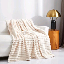 (Cream, King 200×240cm) Super Soft Faux Fur Ribbed Fleece Throw Blanket – Winter Warm Double/King Size, Ideal for Bed, Sofa, or Chair couch