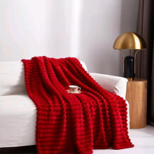 (Red, King 200×240cm) Super Soft Faux Fur Ribbed Fleece Throw Blanket – Winter Warm Double/King Size, Ideal for Bed, Sofa, or Chair couch
