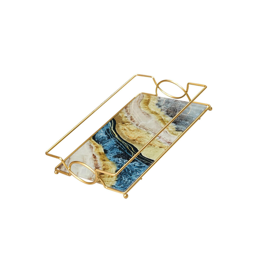(Blue Gold, L) Bathroom Vanity Tray Jewelry Dish Makeup Organizer for Dresser-image-OPC-PKN2KHN-NEW