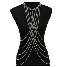 (As show, One size) Nicute Gold Body Chain with Necklace Layered Bra Chains Summer Beach Body Jewelry for Women and Girls