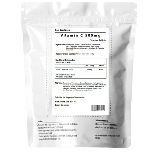 Vitamin C 500mg x 60 Chewable Vegan Tablets - Immune Support - Orange 1