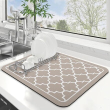 (Lantern Khaki, one-size) Absorbent Dish Drying Mat, 1/2 Counts Modern Simple Kitchen Drip Mat, Coffee Table Mat, Home Kitchen Coasters, Lightweight