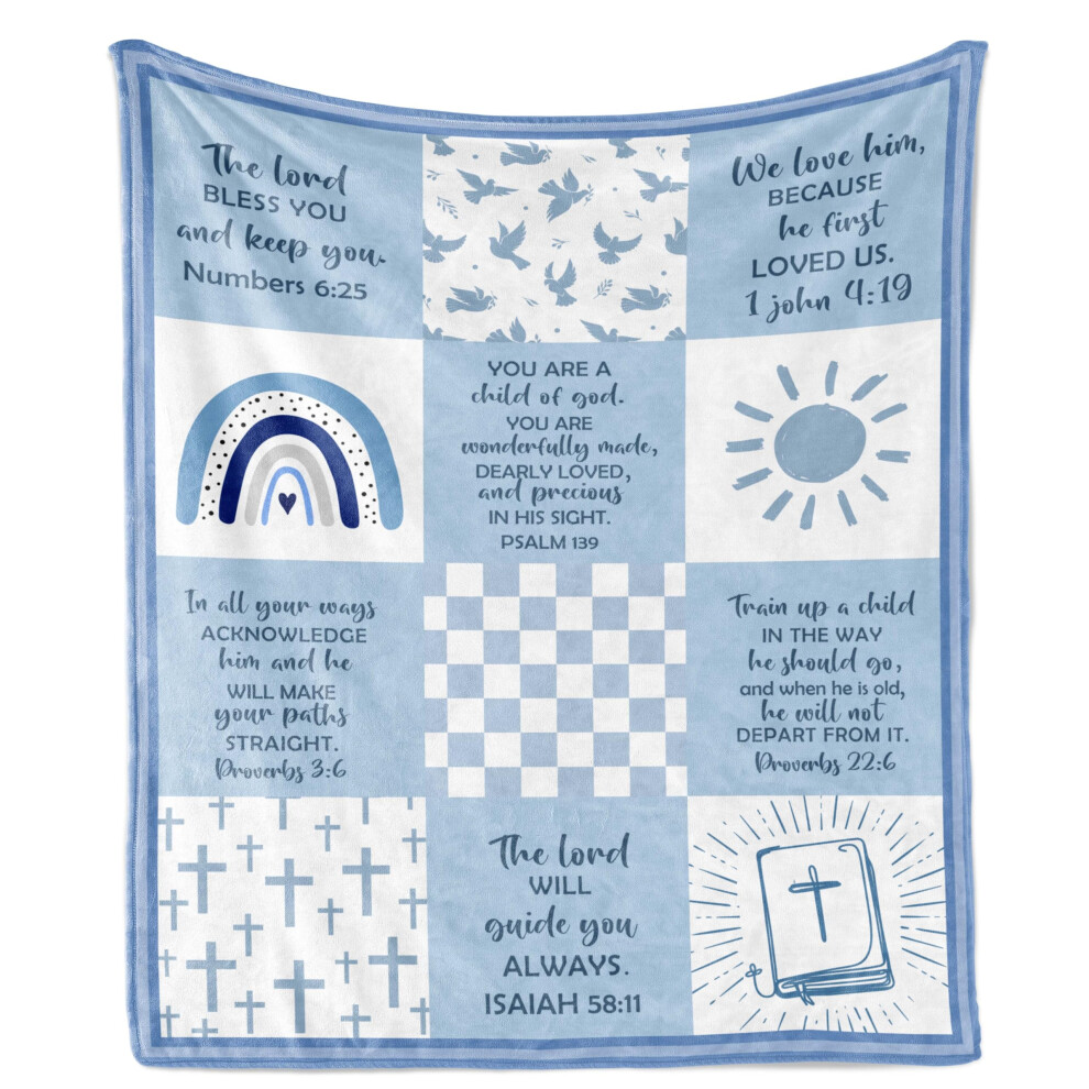 Christening Gift for Boy Blanket 130x100cm for Baptism Newborn Baby Boy Gift Christian