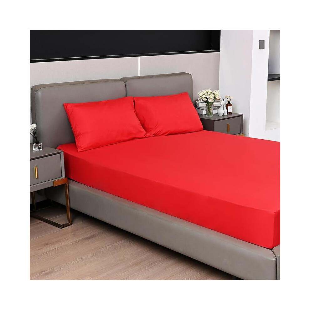 (Red, Super King) Soft Touch Microfiber Extra Deep Fitted Sheet Perfect for 40CM & 25CM Mattresses Premium Soft Microfiber, Snug Fit for Thick Mattres-image-OPC-PKN2ZSD-NEW