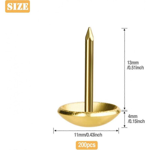 Pack of 200 Upholstery Nails, Imitation Gold, One Size 1