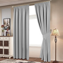 (Light Grey, 90" x 108") Premium Blackout Readymade Pencil Pleat Curtains - 99% Light Blocking, Noise Reduction, Energy Efficient