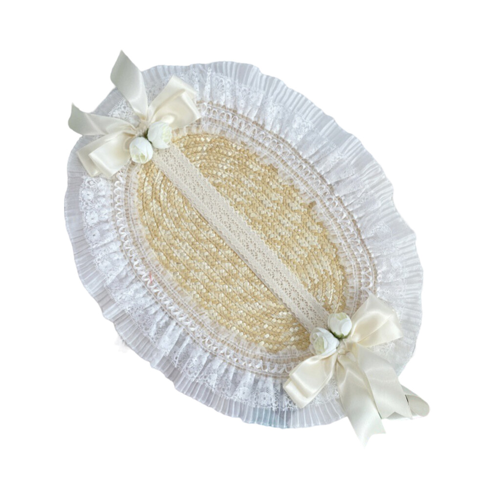 (type3) Gorgeous Lolita Flat Top Hat With Strap Ribbon Flower Beach Hat New-image-OPC-PKN5BCV-NEW