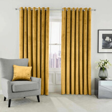 (Ochre, 66" x 84" (Single Panel)) Yorkshire Bedding Lining Velvet Eyelet Curtains Soft Crushed Velvet Curtains With 2 Matching Tie Backs - Sophisticated Grandeur in Your Liv