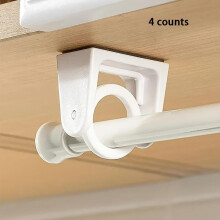 (Off White, 4pcs) Curtain Rod Holder, Easy-Install No-Drill Curtain Rod Holder, 360 Flexible Adhesive Backed Curtain Rod Holder for Home & Office