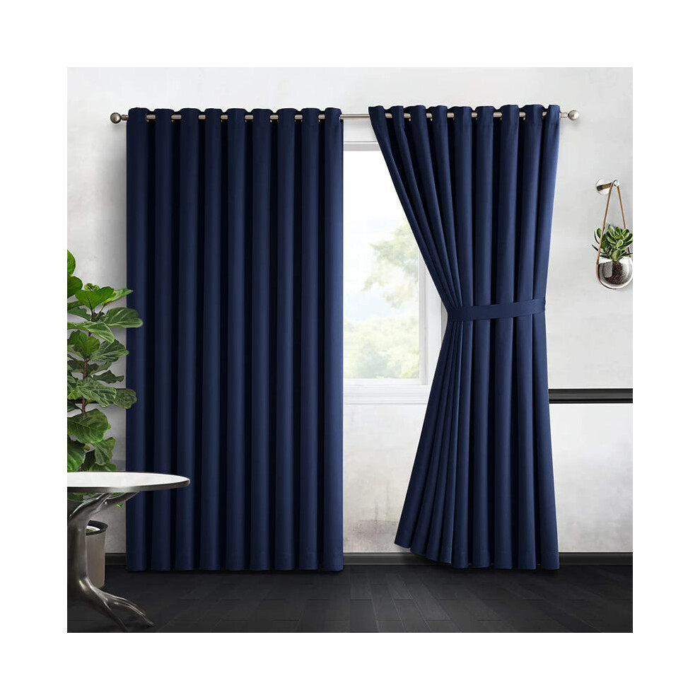 (Navy, 90" x 90") Ready Made Blackout Eyelet Curtains â 99% Light Blocking, Thermal Insulated, Noise Reducing, Energy Efficient, Window and Door Dra-image-OPC-PKN5MZW-NEW