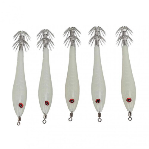 5PCS Hard Fishing Lure Simulation Squid False Bait Hooks Artificial Squid Double Hook JigLuminous White 1