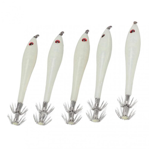 5PCS Hard Fishing Lure Simulation Squid False Bait Hooks Artificial Squid Double Hook JigLuminous White 2