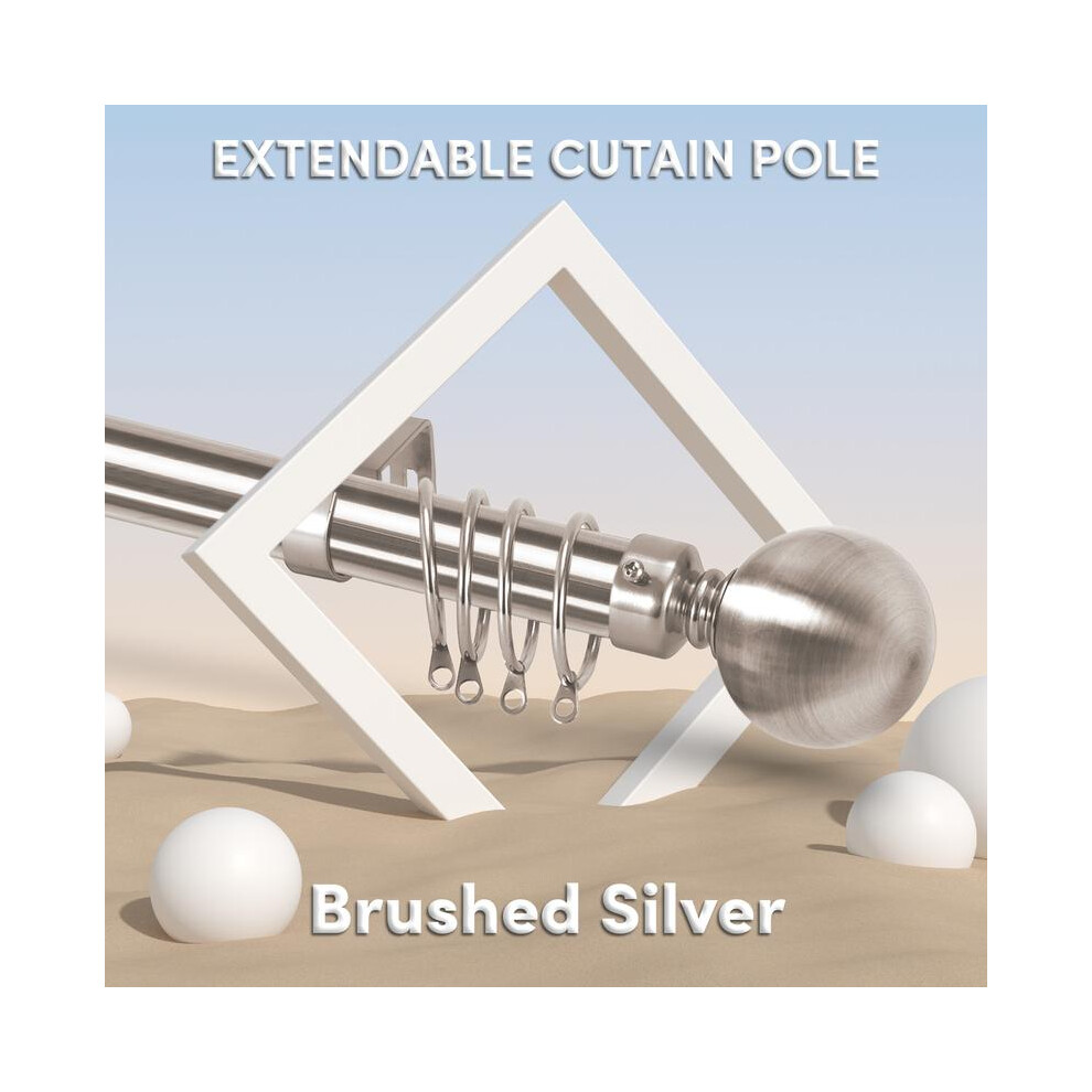 (Brushed Silver, Pair of Holdbacks Only) Yorkshire Bedding Premium Plain Metal Ball Adjustable Curtain Rods 70x120cm Extendable Window Rod with 60mm C-image-OPC-PKN627Q-NEW