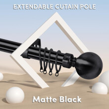 (Matte Black, 160cm - 300cm) Yorkshire Bedding Premium Plain Metal Ball Adjustable Curtain Rods 70x120cm Extendable Window Rod with 60mm Classic Finial Ring Bracket & Fi
