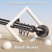 (Black Nickel, 70cm - 120cm) Yorkshire Bedding Premium Plain Metal Ball Adjustable Curtain Rods 70x120cm Extendable Window Rod with 60mm Classic Finial Ring Bracket & Fi