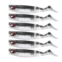 6PCS PVC Soft Bait Aritificial Lures 4in 0.2oz Jigging Tail Wobblers Fishing AccessoriesBlack Back Pearly White