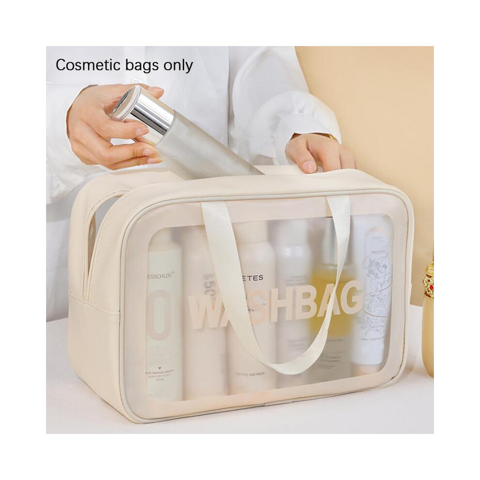 (Beige, L) Large Capacity Semi Transparent Toiletry & Makeup Bag, Portable Travel Cosmetic Bag, Multifunctional Bath & Swimming Storage Bag, Travel