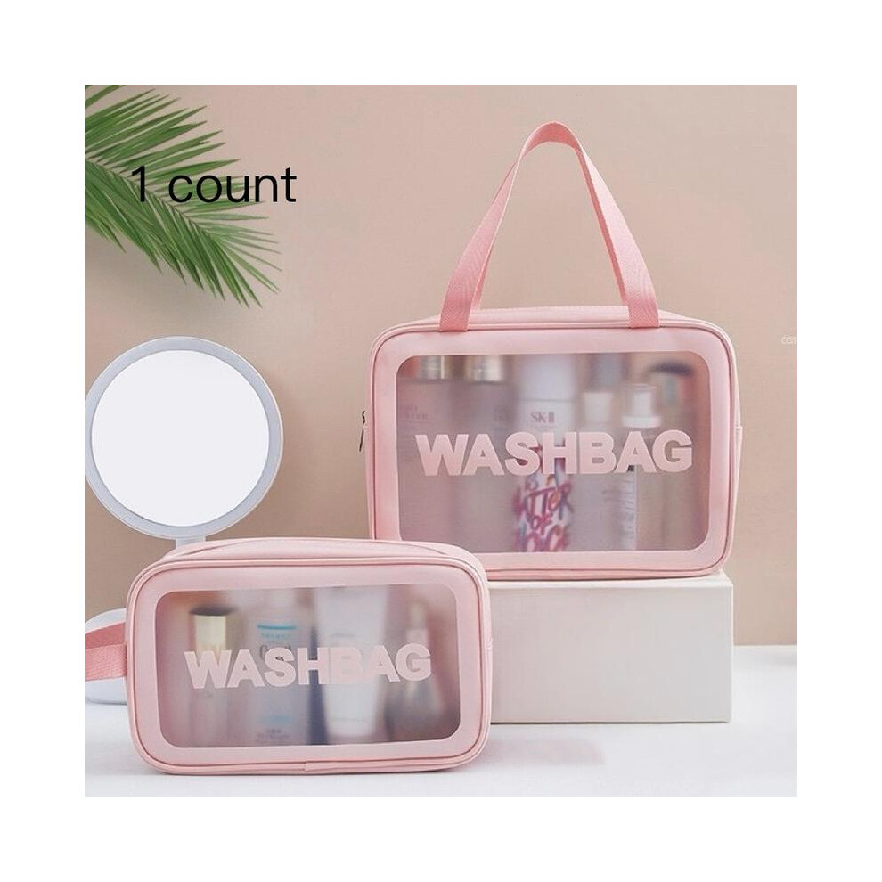 (Pink, M) Large Capacity Semi Transparent Toiletry & Makeup Bag, Portable Travel Cosmetic Bag, Multifunctional Bath & Swimming Storage Bag, Travel