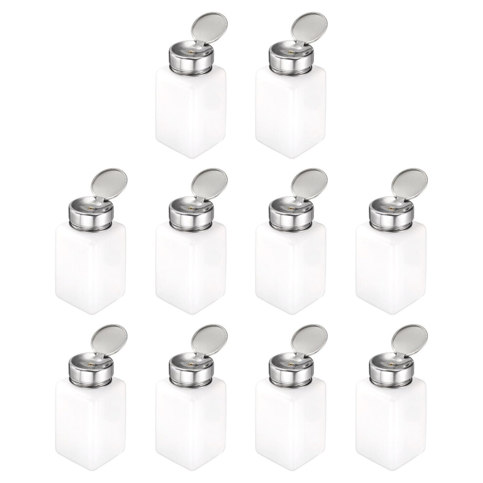 White Solvent Alcohol Dispenser 180Ml 10 Pcs Nail Polish Remover Pump Bottle With Stainless Steel Press Head For Acetone