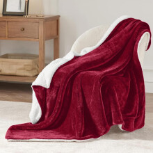 (Burgundy, King (200x240cm)) Yorkshire Sherpa Fleece Blanket ,Bed Throws Blankets For Sofas ,Soft Fluffy Thick Blanket, Reversible Microfiber Blanket , Large Throws &