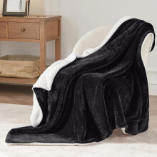 (Black, Double (150x200cm)) Yorkshire Sherpa Fleece Blanket ,Bed Throws Blankets For Sofas ,Soft Fluffy Thick Blanket, Reversible Microfiber Blanket , Large Throws &