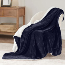 (Navy, King (200x240cm)) Yorkshire Sherpa Fleece Blanket ,Bed Throws Blankets For Sofas ,Soft Fluffy Thick Blanket, Reversible Microfiber Blanket , Large Throws &