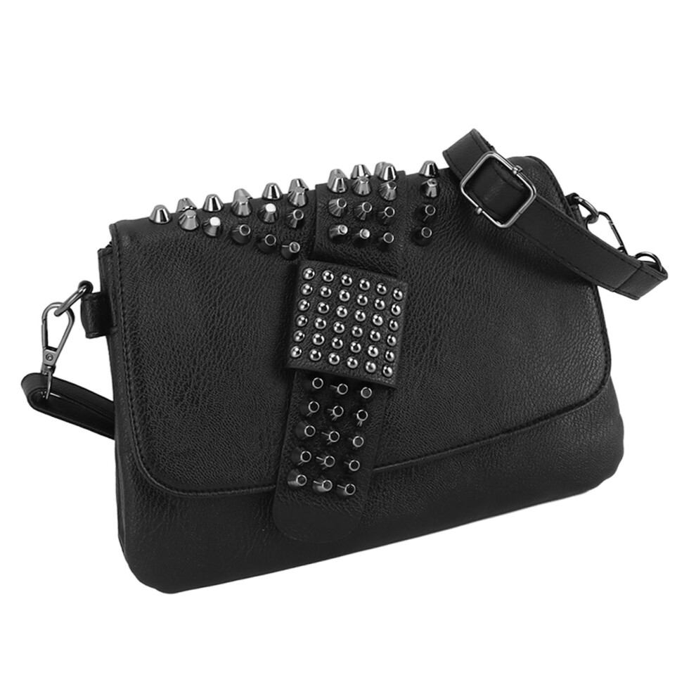 Women Black PVC Rivet Shoulder Bag Adjustable Strap Messenger Bag-image-OPC-PKN6CKN-NEW