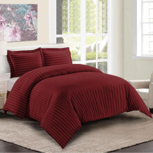 (Burgundy, King) [BACK TO SCHOOL] Luxurious 3-Piece Striped Microfiber Duvet Cover Set in Solid Colors –  Ultra Soft, Breathable & Comfortable Bedding Set