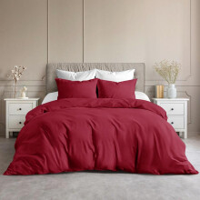 (Red, Double) [BACK TO SCHOOL] Yorkshire Bedding Luxurious 3-Piece Plain Dyed Microfiber Duvet Cover Set with 2 Pillowcases Poppers Closure Soft Breathabl