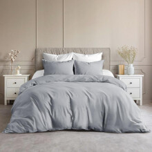 (Silver, Super King) [BACK TO SCHOOL] Yorkshire Bedding Luxurious 3-Piece Plain Dyed Microfiber Duvet Cover Set with 2 Pillowcases Poppers Closure Soft Breathabl