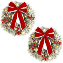 2 Pcs Mini Christmas Wreath, 30cm Outdoor Lighted Christmas Wreath for Front Door, Xmas Wreath for Holiday Christmas Party Decorations