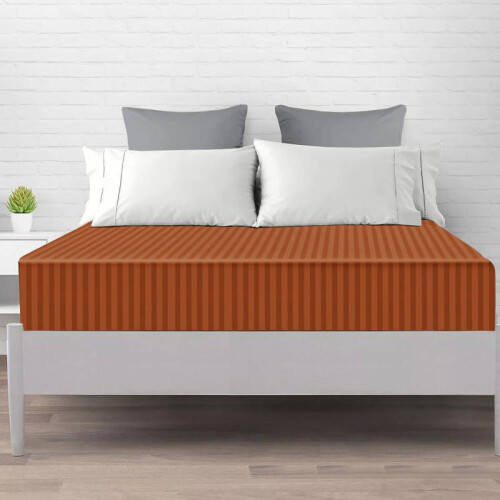 (RUST, Pillowcases Pair) 40cm Extra Deep Pocket Premium Durable & Soft Stripe Microfiber Fitted 40 CM Bed Sheets for Single, Double, King & Super King Sizes