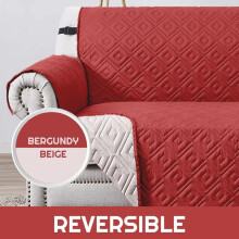 (Burgundy Beige, 1 Seater) Oxford Homeware Water Resistant Non Slip Reversible Sofa Covers with Elastic Strap - Washable Sofa Protectors from Pets/Kids/Dogs