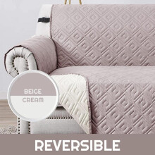 (Beige, 3 Seater) Oxford Homeware Water Resistant Non Slip Reversible Sofa Covers with Elastic Strap - Washable Sofa Protectors from Pets/Kids/Dogs