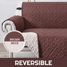 (Brown Beige, 3 Seater) Oxford Homeware Water Resistant Non Slip Reversible Sofa Covers with Elastic Strap - Washable Sofa Protectors from Pets/Kids/Dogs